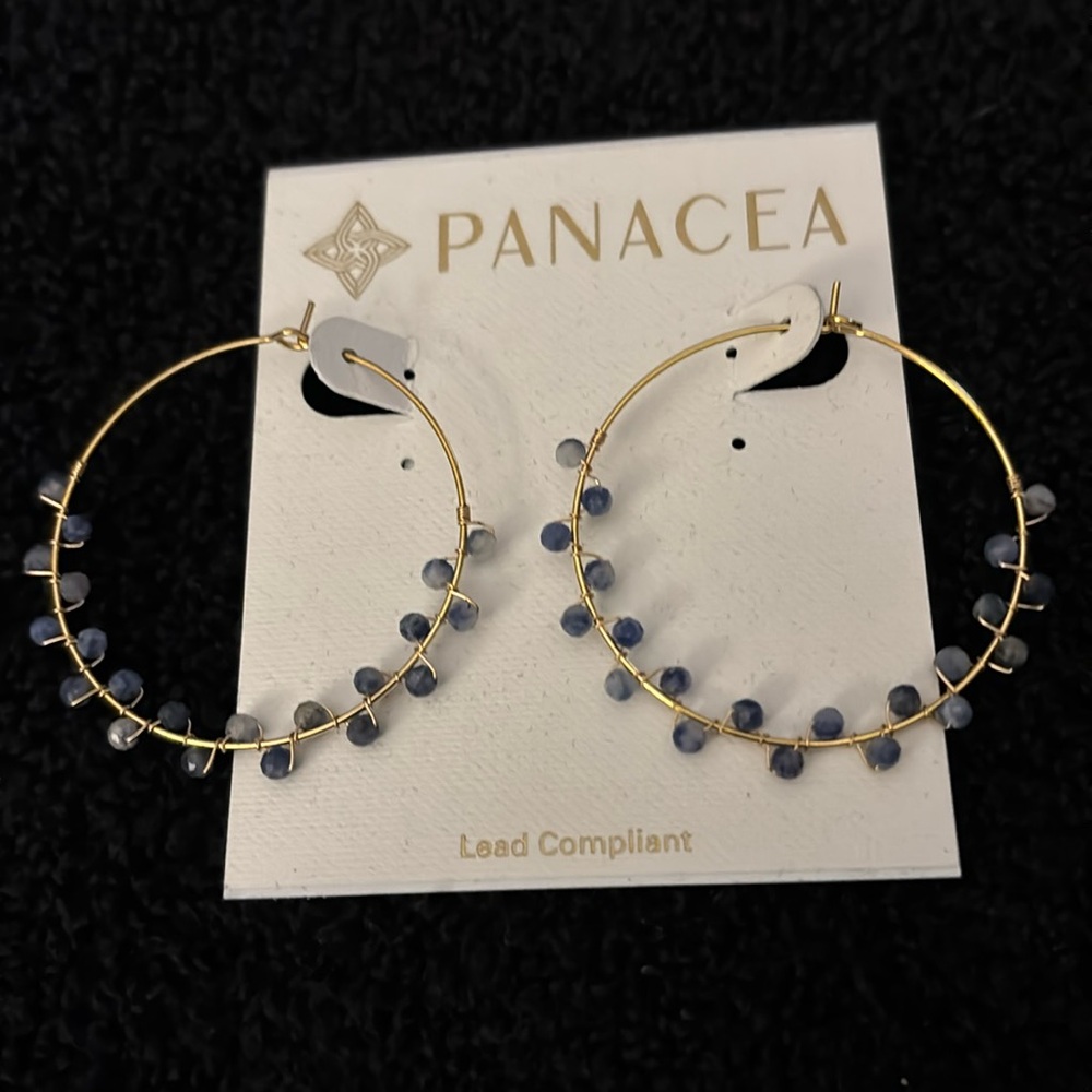 Panacea gold tone hoop earrings with beautiful blue beads